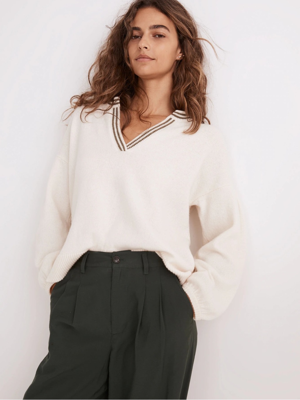 Madewell V-Neck Women's Sweater With Contrast Trim